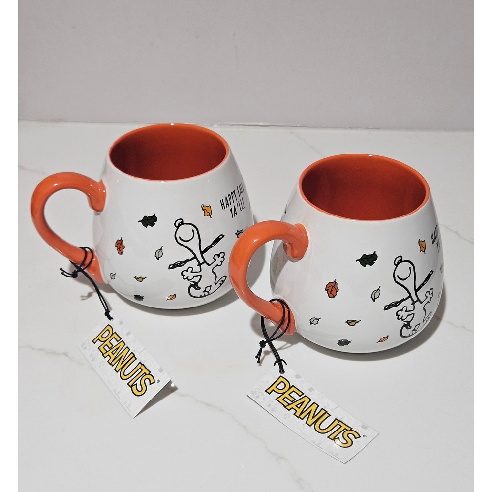 Peanuts Snoopy Woodstock Happy Fall Ya'll Ceramic Mugs Set of 2 20oz